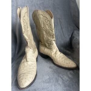Justin Leather Ostrich Leather Boots Ivory Cream Beige Sz 10 D V7414 USA Vintage